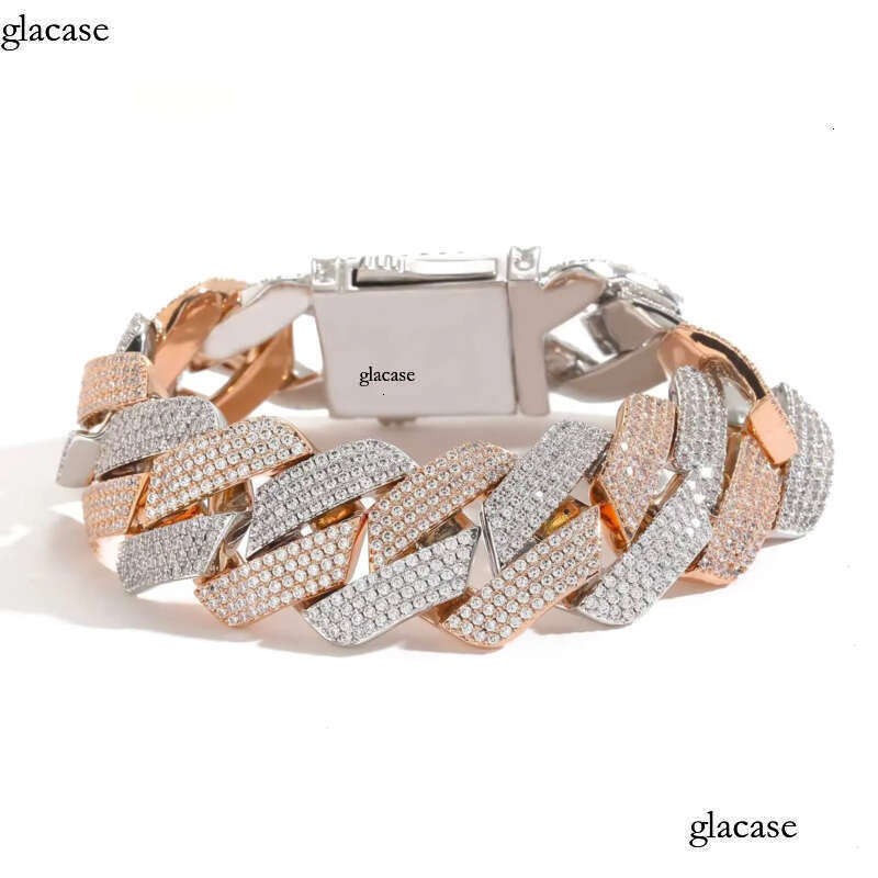 BES 22mm Iced Out 4 Rows CZ Dia Cuban Link Chain Gold Plated Fashion Hip Hop Jewelry Bracelet Necklace for Men