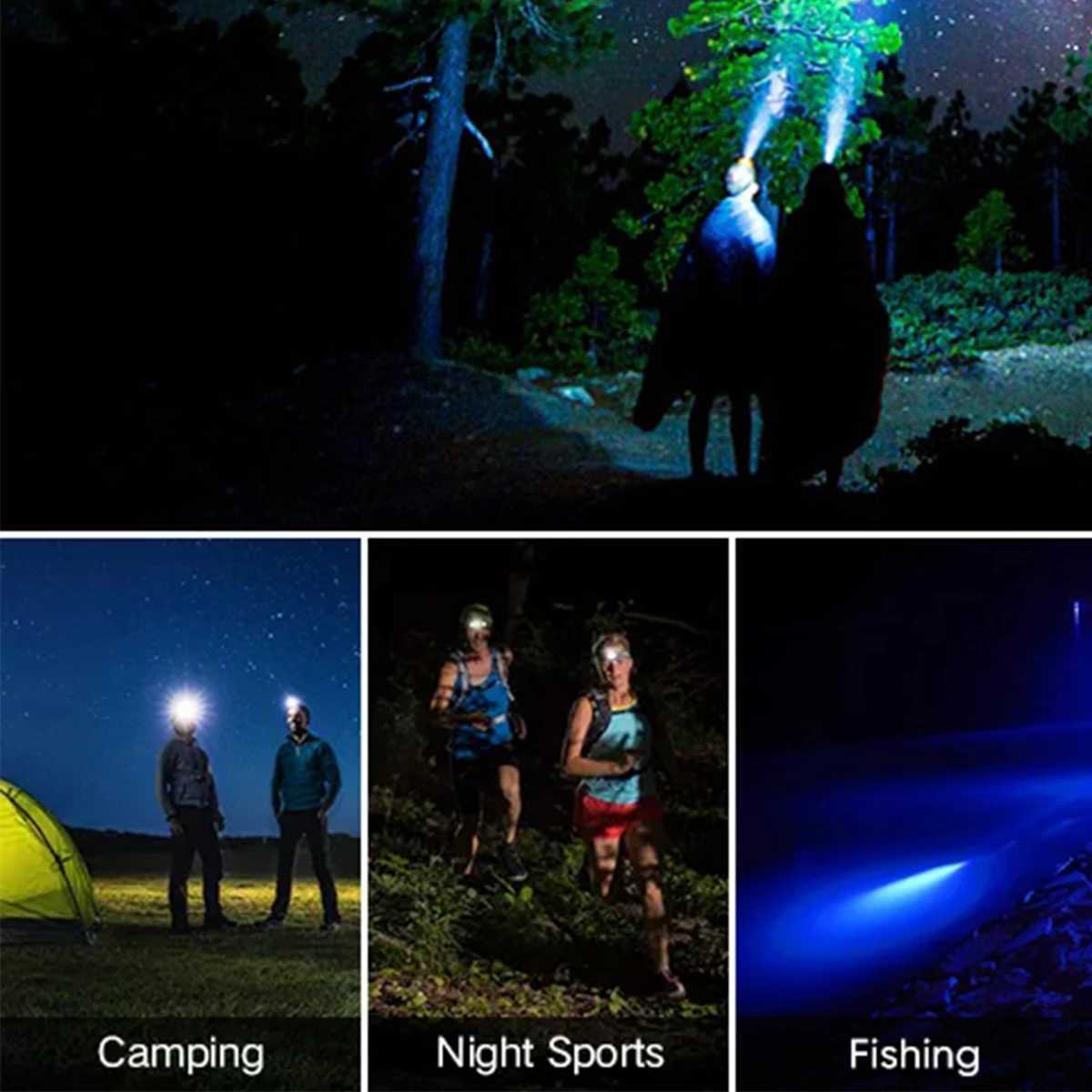 Redgreenwhiteuv 8 Modes Led Headlamp Headlights For Rechargeable Light Night Sensor Flashlight Motion Cob Usb Headlight Front J250925