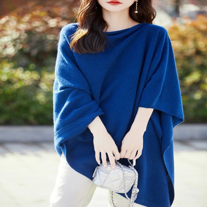 Spring 100% Merino Wool Pullover For Women Soft Solid Cashmere Knitwear Shawl Scarf Female Korean Sweater Grace Tops 240730