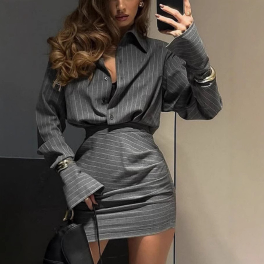 2025 Spring Summer New Striped Top and Short Skirt Two-Piece Casual Set for Women NQ6002