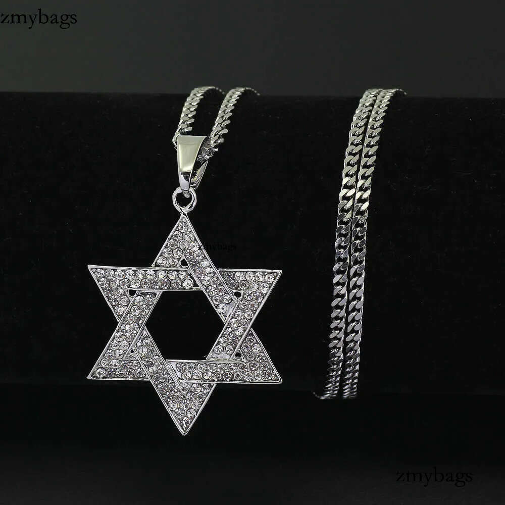 cuban Moissanite pendant necklace pass GRA certified Rhinestone Star of David Pendant Necklace Hip Hop Jewelry sier