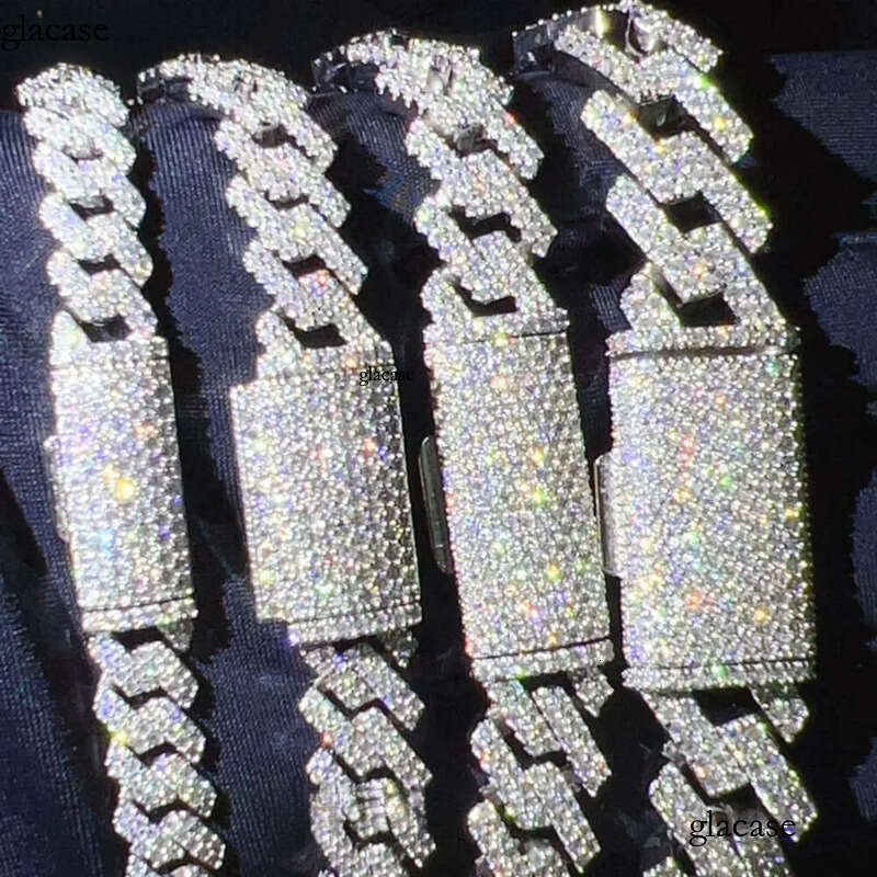 Iced out vvs 2 rows miami gold necklace sterg sier dia moissanite cuban k chain
