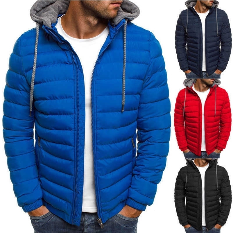 ZOGAA Men Winter Parkas Fashion Solid Hooded Cotton Coat Jacket Casual Warm Clothes Mens Overcoat Streetwear Puffer Jacket 210927