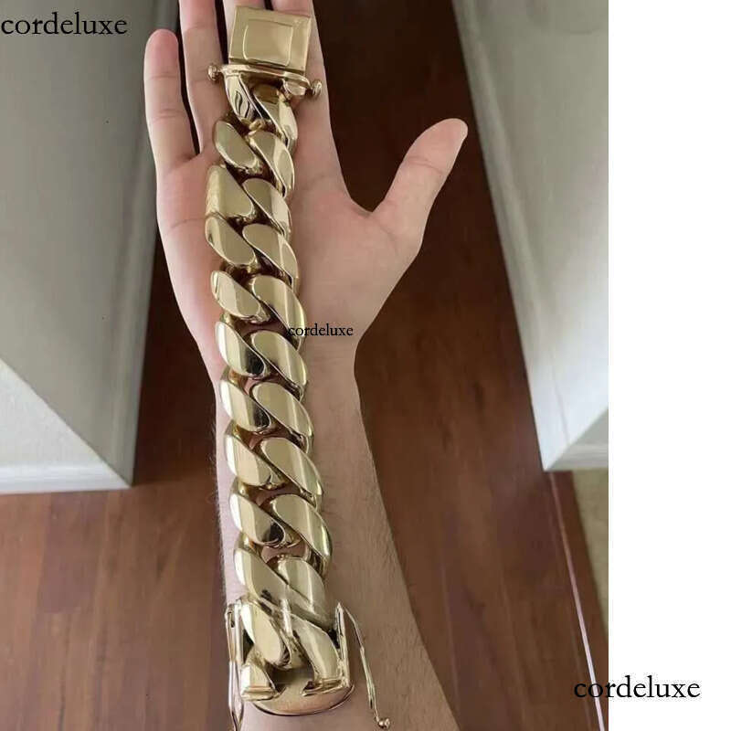 New Arrival 28mm 520g 9.5 Custom Made Hip Hop Jewelry Real 14k Plating 999 Solid Sier Gold Cuban Bracelet bf