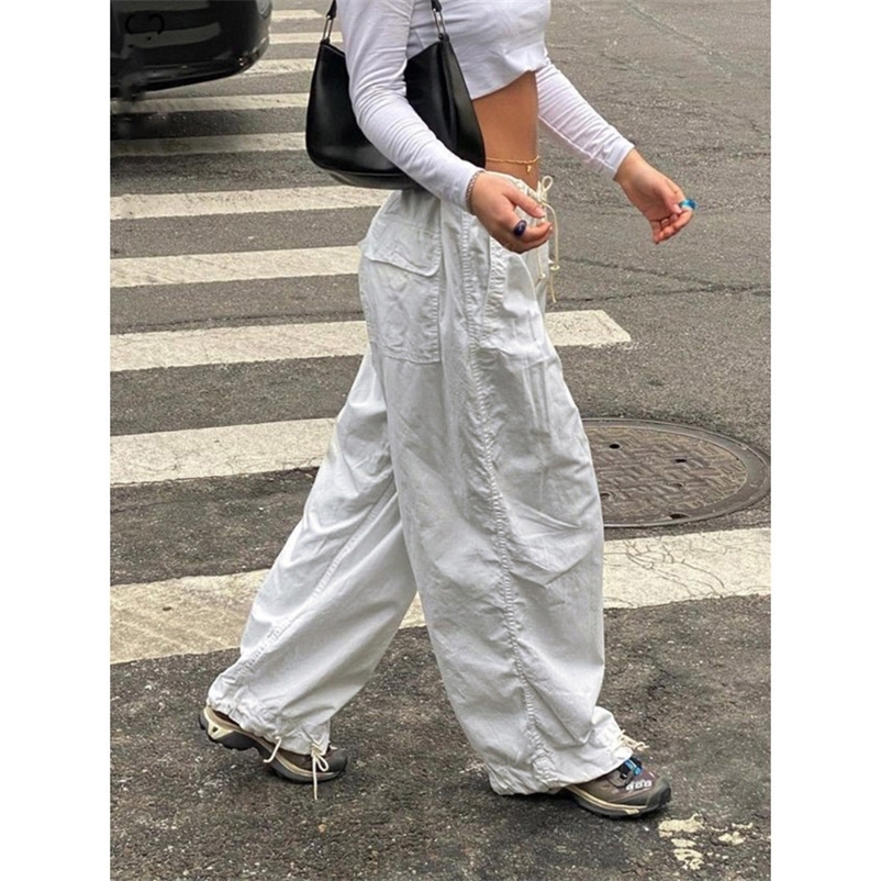 Women's Pants Capris Women Wide Leg Sweatpants Fashion Y2K Loose Drawstring Low Waist Cargo Pants Female Casual Solid Baggy Punk Trousers Streetw