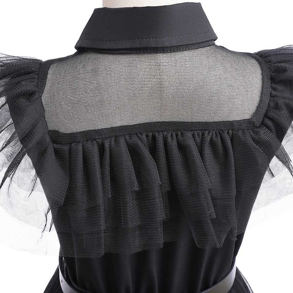 Girls Black Gothic Costume Kids Teen Addams Dance Vestidos Halloween Cosplay Robe Clothes W250925 - view 6