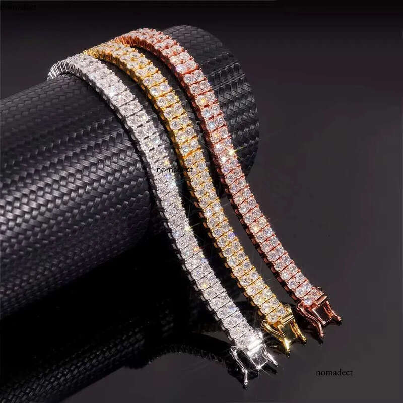 2Rows 3mm VVS Moissanite Pass Tester Sier Hip Hop Jewelry Bracelet Iced Out Dia Tennis Chain de