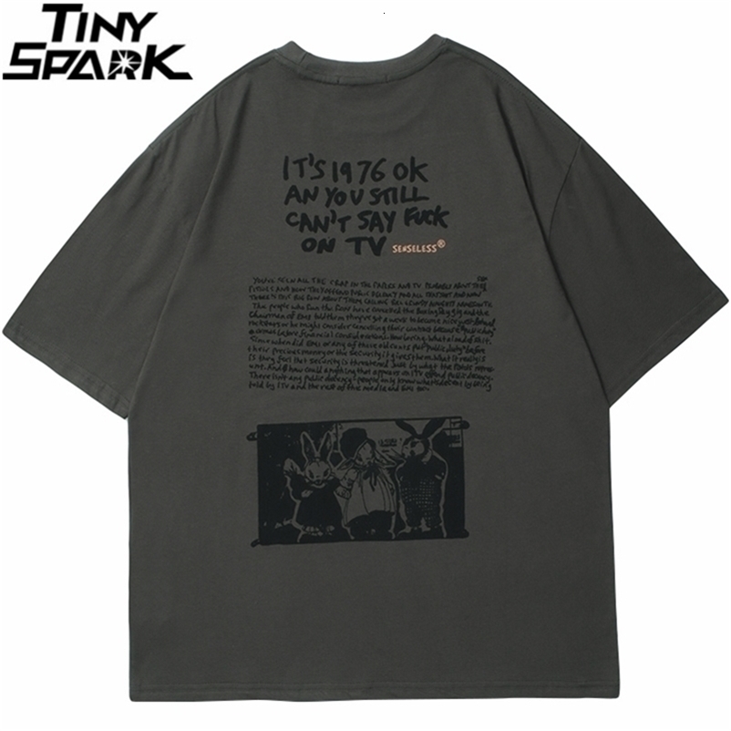 Men Hip Hop Streetwear T Shirt Bunny Letter Printed Tshirt Harajuku Cotton Loose Short Sleeve Tops Tees Spring Summer Shirt 210329