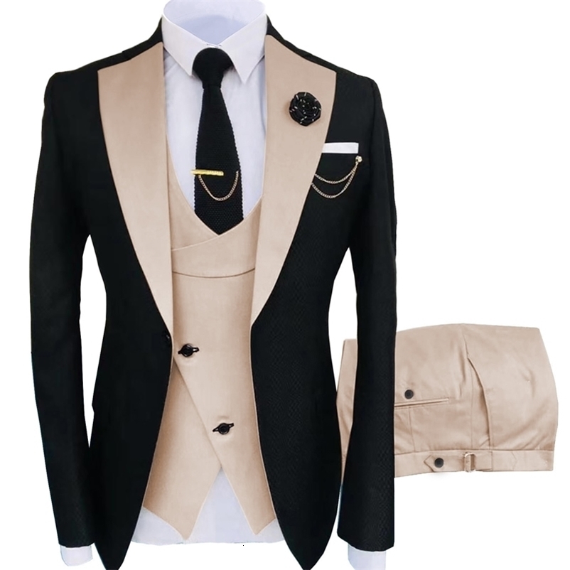 Men's Suits Blazers Suit Men's 3 Piece Fit Costume Homme Shawl Lapel Blazer Tuxedo Party Wedding BlazerVestPants 220909
