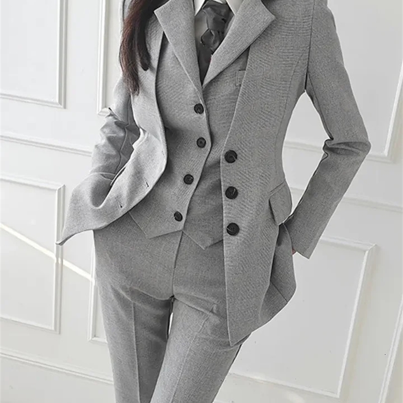 Women Vintage High Quality Office Suit Ladies Work Wear OL Pantsuits Formal Female Blazer Jacket Vest Trousers 3 Pieces Set 240809