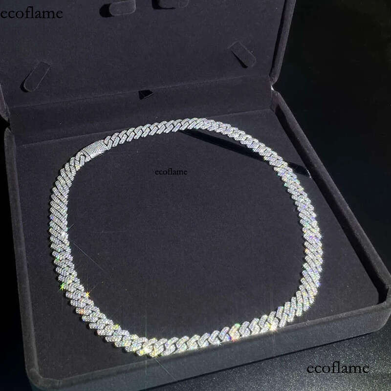 10mm Hip Hop Necklace for Pendant White Sterling Sier Iced Out Vvs Moissanite Dia Cuban Link Chain Men Women