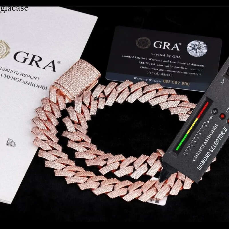 cuban k necklace 3 row moissanite 20MM W gold chains for men prong chocker s personalize iced out chain hip hop designer jewelry gift