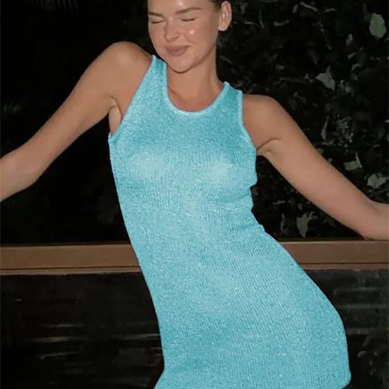 Leisure Knitted Y2K Short Mini Beach Dress Sundress Womens Summer Sleeveless Party Dress Club Dress Set Gift 250317