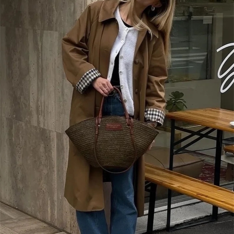 Elegant plain weave lapel long windproof womens fashionable single chest full set solid jacket 2025 spring womens high street jacket 250118