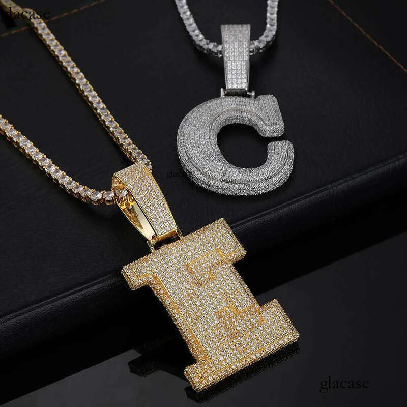 Custom Large Number A-Z Letters Pendant Necklaces 5A Zircon Real Gold Plated ab