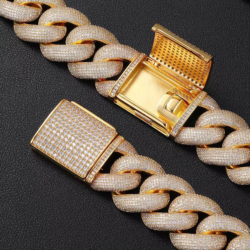Hip Hop Jewelry 25mm Luxury 14k 18k Gold Plated Brass CZ Moissanite Diamond Heavy Iced Out Miami Cuban Link Chain Necklace for Men