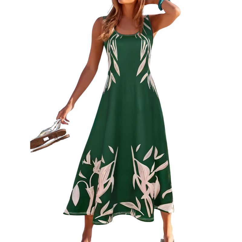 Chic Flowered Mid-Length Skirt Ensemble: Feminine V-neck Tank Top & Flowing Maxi by Natures Palette-CF53532