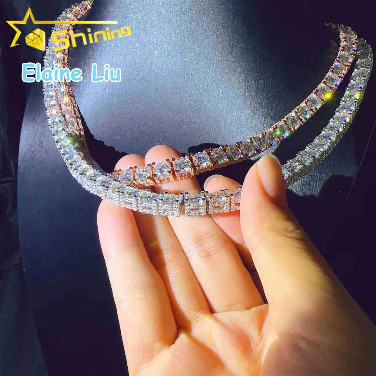 Hip Hop Jewelry Customized Trend Vvs Diamond Tennis Bracelet Silver 925 Vvs Moissanite Iced Out Moissanite Diamond Tennis Chain Necklace