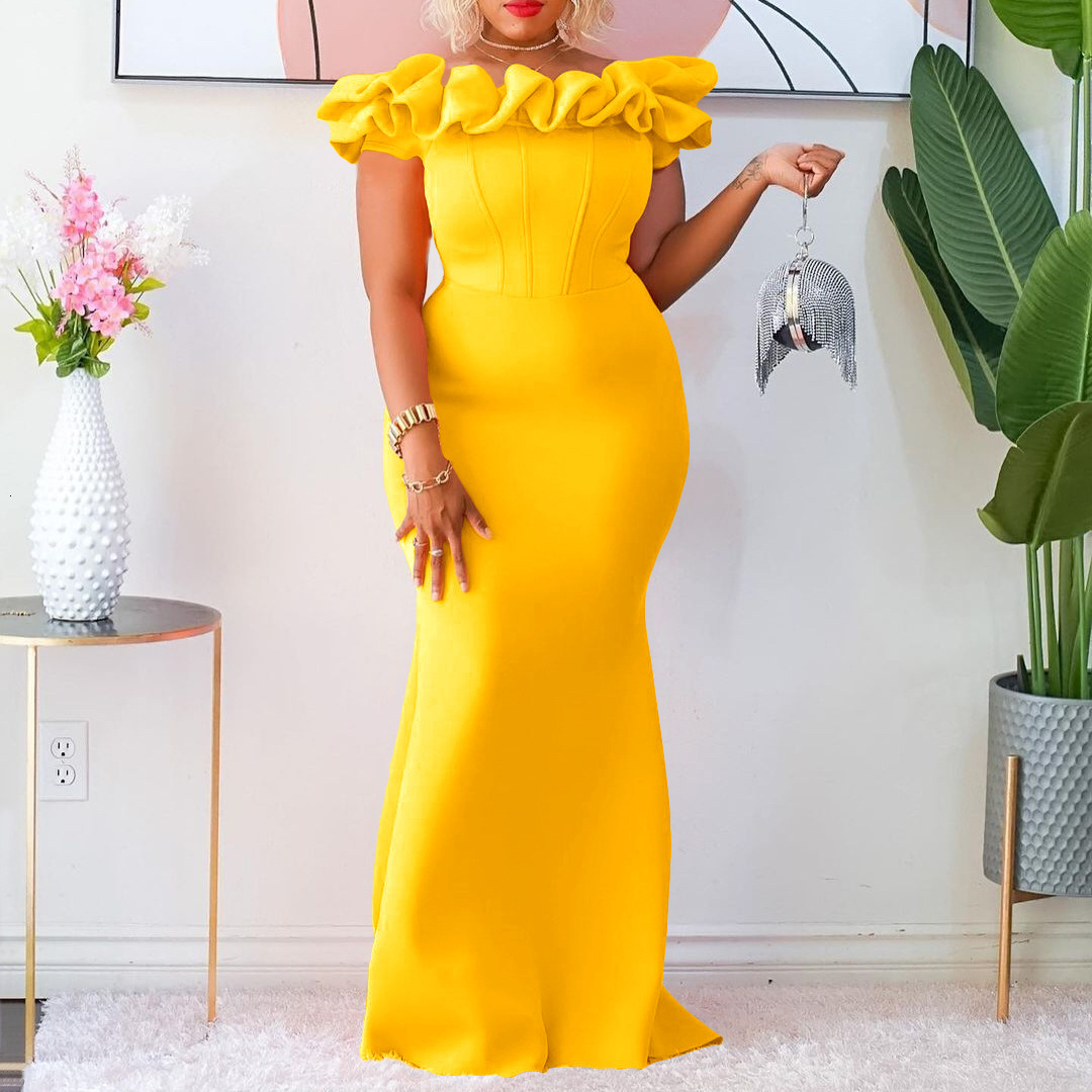 D3192 Women's Fashion 2023 New Solid Color Mermaid with Ruffled Hem Slim Fit Evening Gown Long Dress