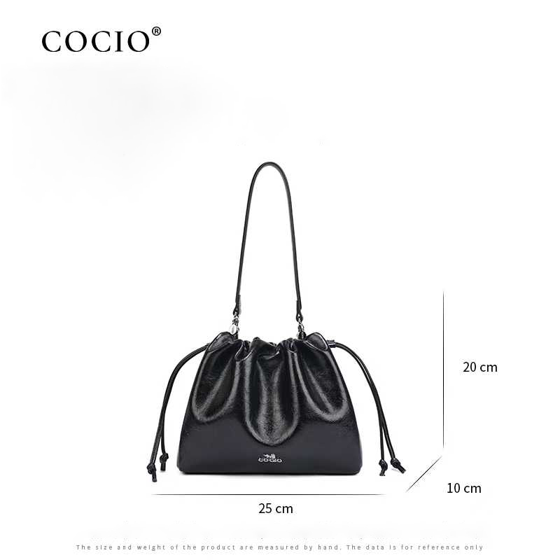 COCIO designer bag Light luxury Oil wax leather high-quality handbag fashionable and casual classic bucket bag for woman