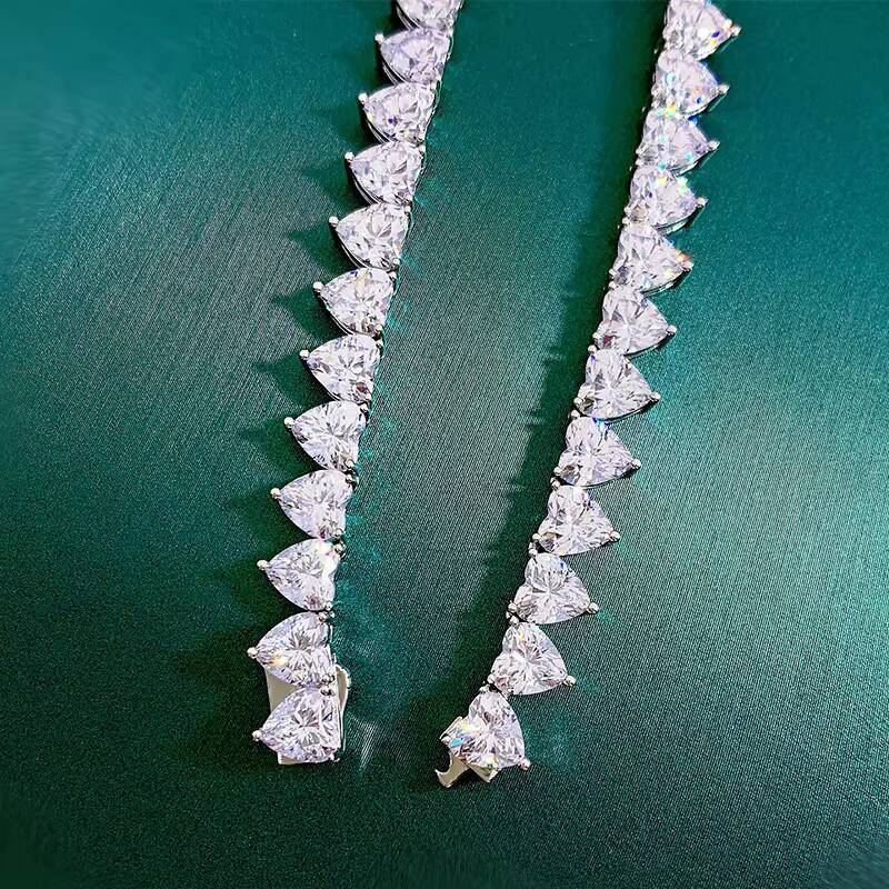 925 Sterling Silver Prong Setting 6x7mm White Heart Moissanite Tennis Chain Necklace