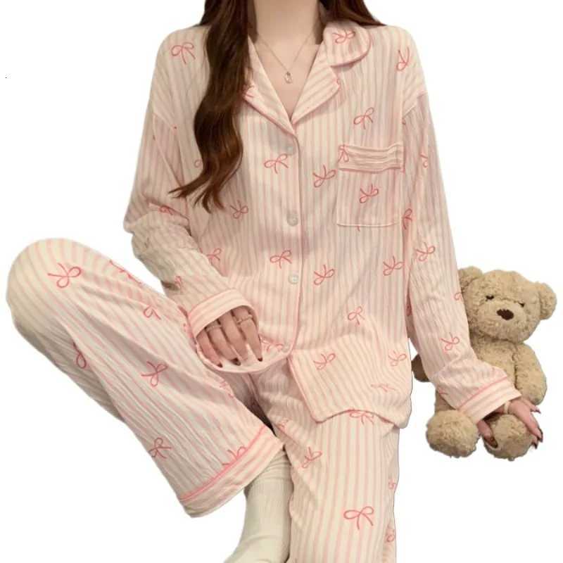 Striped Nightwear Women High Quality Spring and Summer Cardigan Pajamas Casual Set Student Loungewear Two Piece Set Sleepwear Z250925