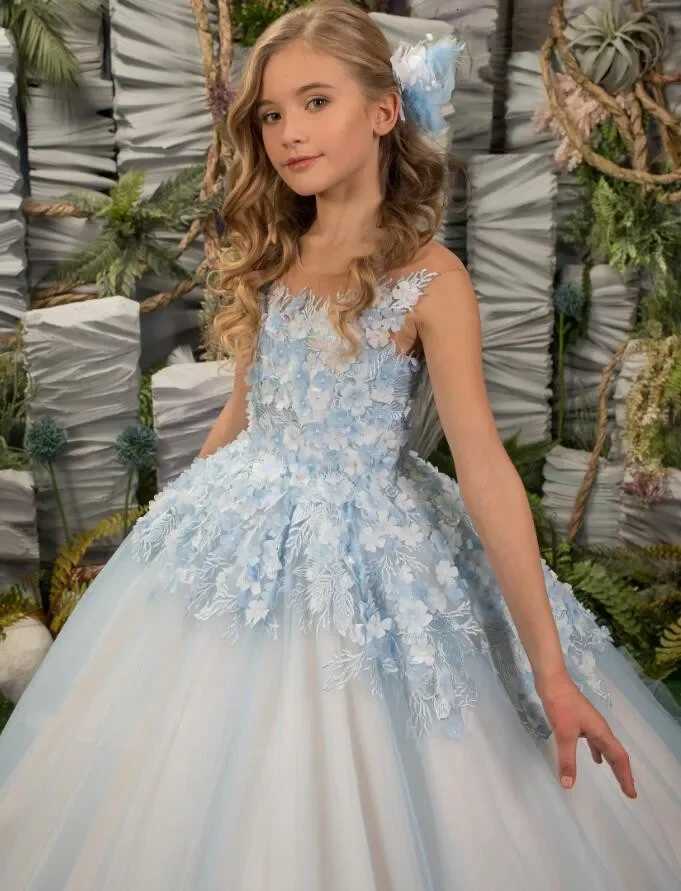 Custom Made Flower Girl Dresses for Wedding Applique Tulle Sleeveless Kids Birthday Party Sheer Neck First Communion Gowns Z250926