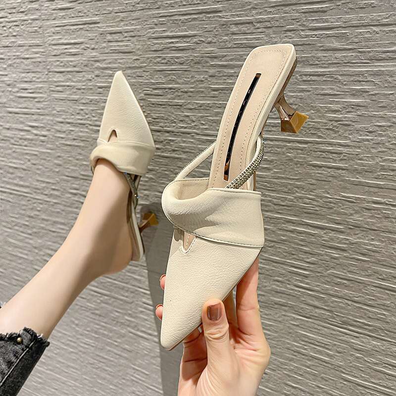 2024 Manufacturer Wholesale Pointed Stiletto Women's Bun Toe Back Half Drag Casual Girly Style High Heel Sandals