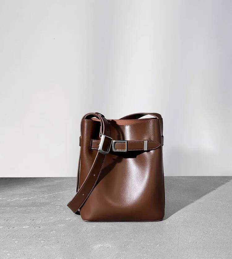 Women's Vintage Messenger High Quality Simple Handbags Genuine Leather Bucket Lady Shoulder Bag Female Crossbody Bags Suotong2509