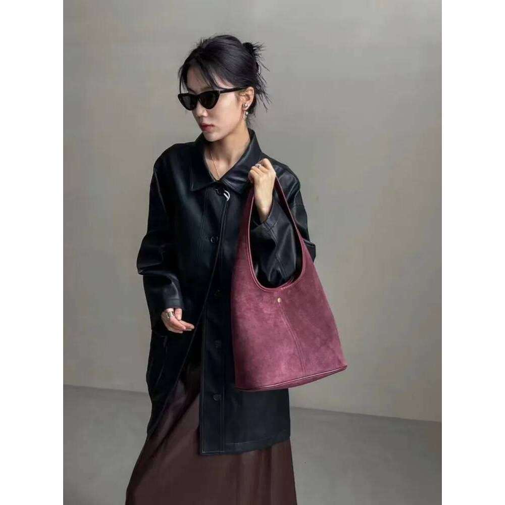 Women Hobos Vintage Solid Color Cow Suede Single Shoulder Versatile Casual Handbag Totes Autumn Office Lady Underarm Bag MDNG2509