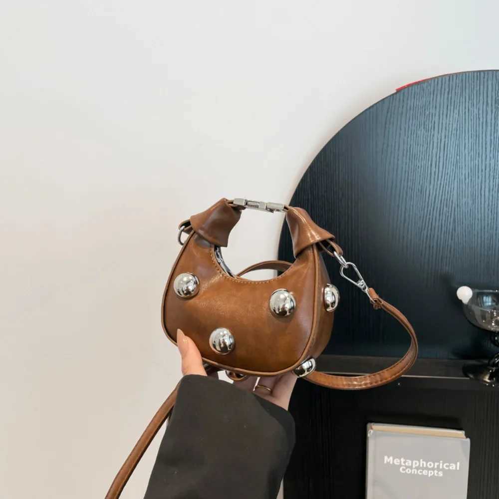 Creative Retro Mini Riveted Handbag PU Portable Single Shoulder Bag Luxury Solid Color Small Crossbody Bag Women Z250926