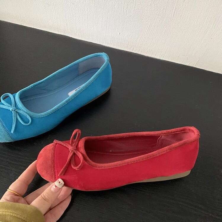 Women's Small French Style Evening Breeze Soft Sole Flat Bow Designer Shoe Early Spring Single New Blue Ballet Shoes