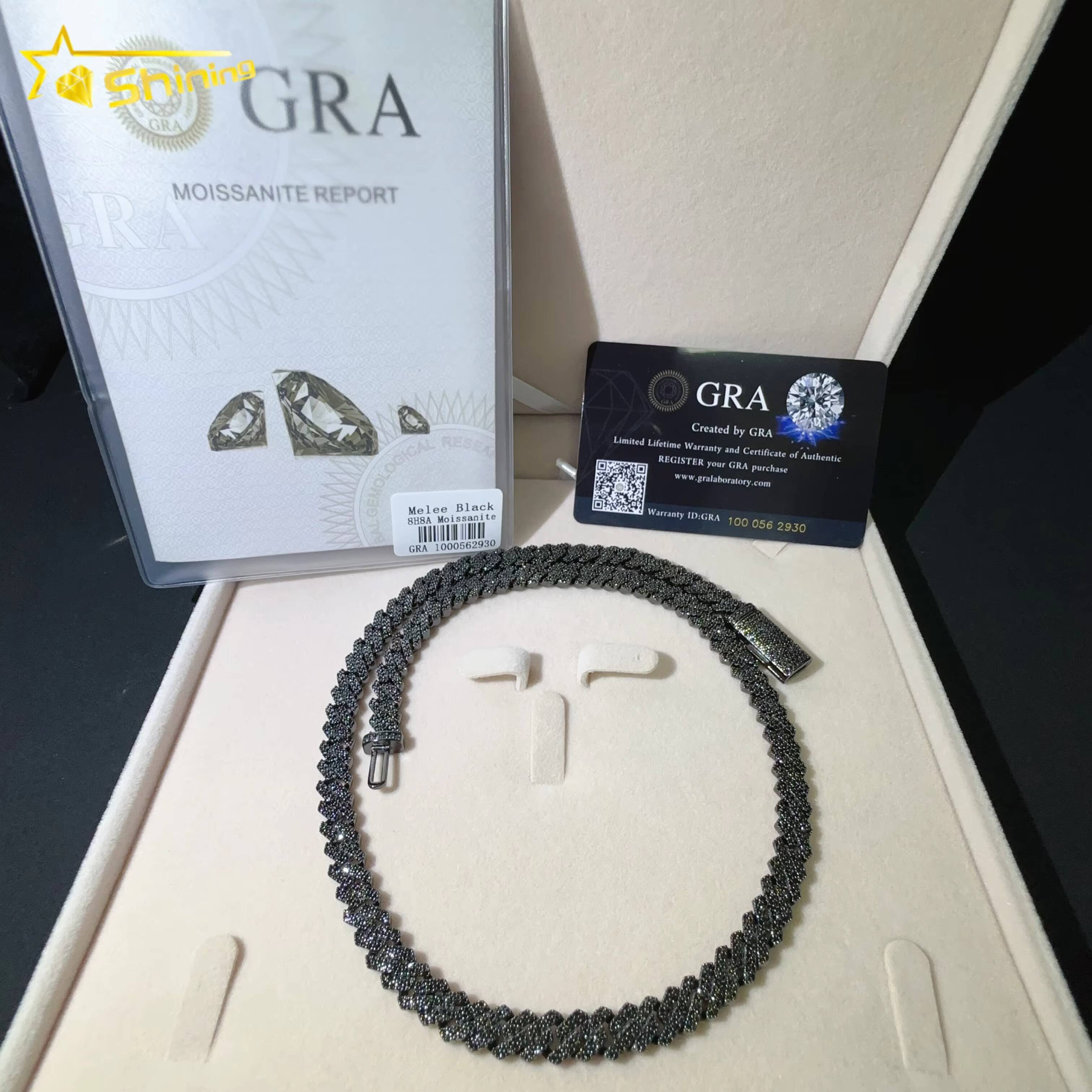 Factory Price 925 Sterling Silver Black Moissanite Custom Diamond Iced Out Miami Cuban Link Chain Necklace