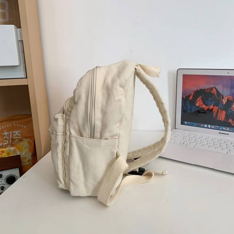 Small Canvas Backpacks Women 100% Cotton School Bags For Teenage Girls Solid Purple Brand Korea Style Cloth Casual Satchels high-quality