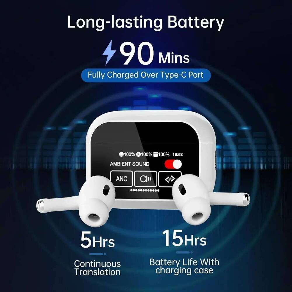 Intelligent Bluetooth earphones, wireless earphones, AI language translator, 144 language translation earphones with noise reduction function, suitabl