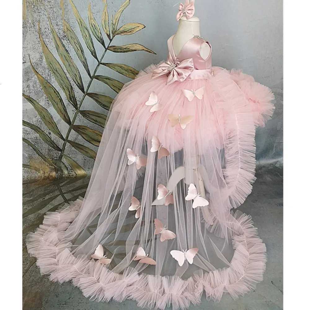 Lovely Pink Beading Sleeveless 3D Butterfly With Bow Flower Girl Dress For Wedding Childs Eucharistic Birthday Party Dresses Z250926