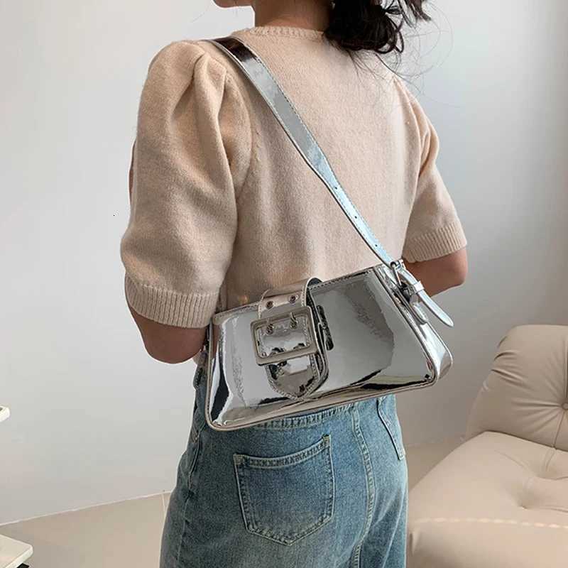 Silver Shoulder Bags for Women 2023 Spring Y2K Small Purse Glossy PU Leather Luxury Brand Female Underarm Handbags Pink Z250926
