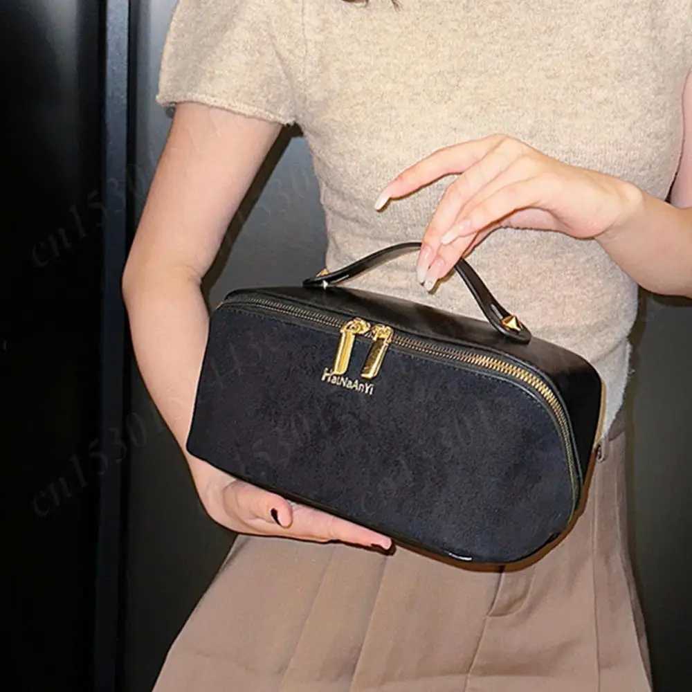 Women Suede Makeup Bag Cosmetic Bag Large Capacity Waterproof Makeup Pouch Dual Zipper Makeup Organizer Bag Makeup Storage Bag J250926