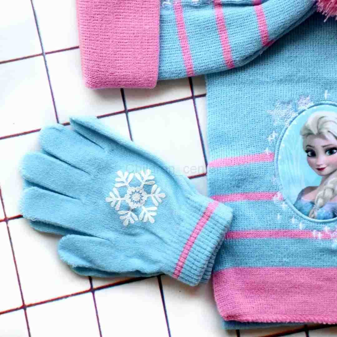 Disney 3pcsset 48Years childrens hat Elsa princess Cartoon hat scarf gloves hat knitted sets girl cap keep warm girls headgear H250926