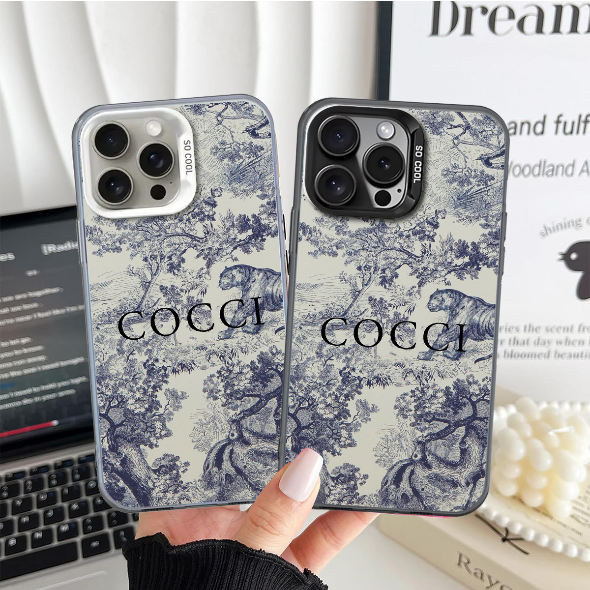Luxury Designer Phone Case for iPhone 11 - 16 Pro MAX, Elegant Blue & White Safari Animal Pattern, Premium Protective & Stylish Cover R20250919 (12)