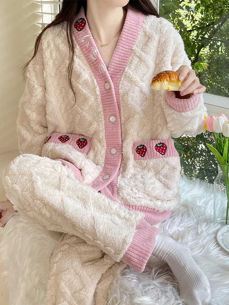 Thi Coral Fce Spwear Womens Autumn Winter Home Clothes Set Cute Sweet Sle TwoPiece Set Can Be Worn outside Z250925