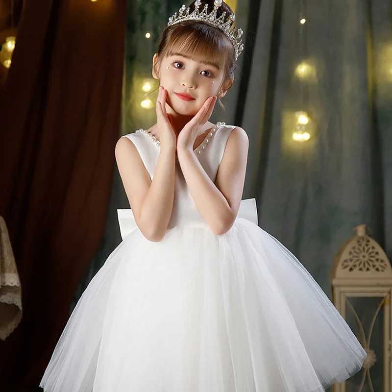 New Girls Princess Dress Summer Tulle Big Bow Girls Wedding Dress Piano Performance Costume Host Costume 210 Years Kids Clothes Z250926