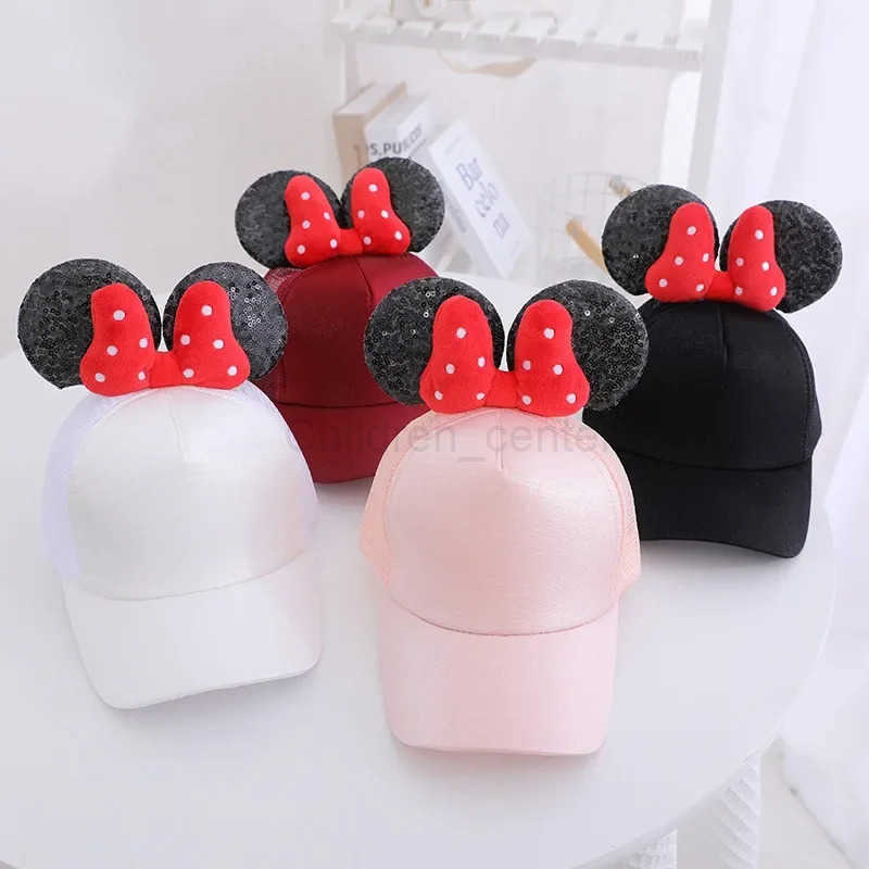 Disney Minnie Mouse Baseball Cap Mesh Women Summer Cute Snapback Hat Girls Hip Hop Kawaii Cartoon Breathable Travel Party Hats H250926