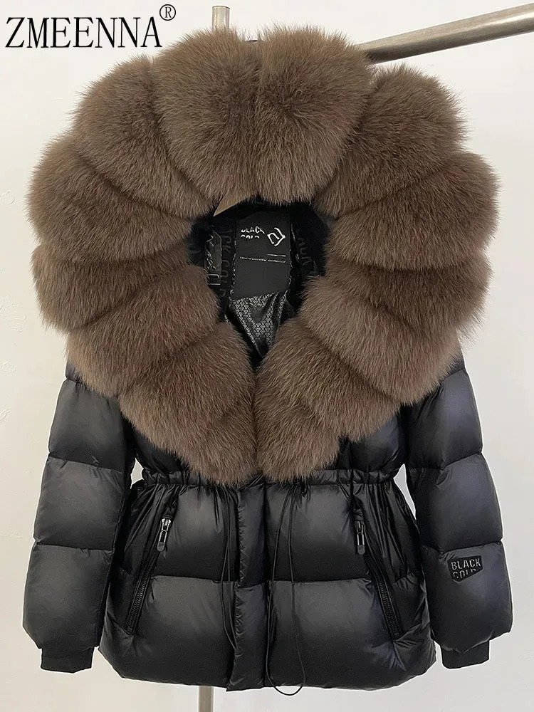 ZMEENNA Womens Black Puffer Down Jacket With Oversized Real Fur Hood Winter Warm Coat ious Quilted Outerwear ZM3375 250917