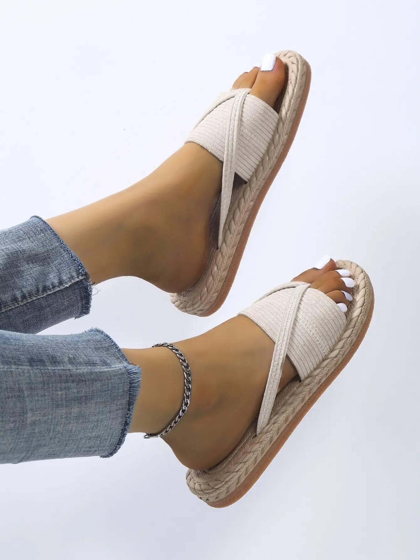 Vacation Apricot For Women, Minimalist Corduroy Toe Post Design Thong Sandals Senior designer summer outdoor casual slippers ddmysaturn