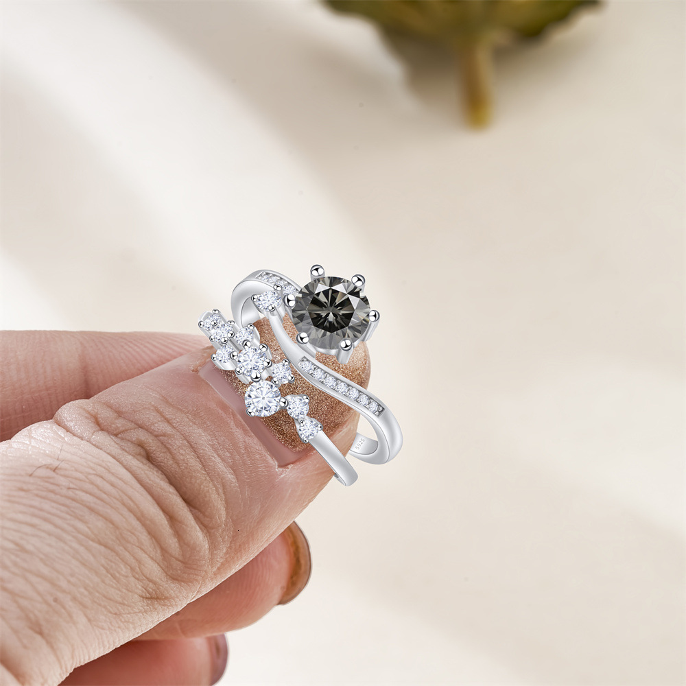 Moissanite ring for woman birthday gift Colorful circular moissanite ring set, pure silver moissanite ring with GRA certificate, tested with a diamond