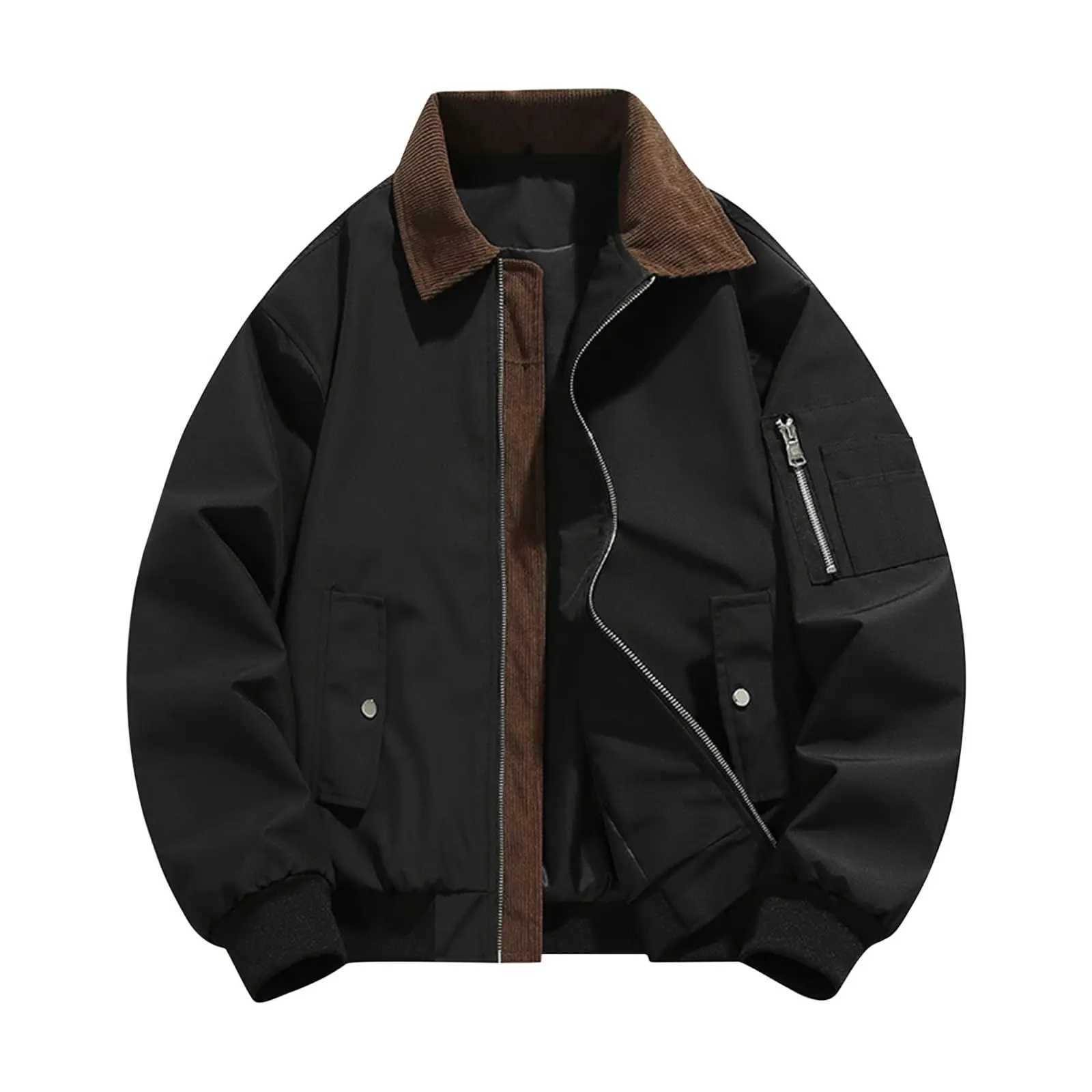 MenS Winter Collar Jacket Solid Color Casual Sports Jacket Full Zipper Lightweight Outdoor Workwear Top Suitable For Daily Wear W250926