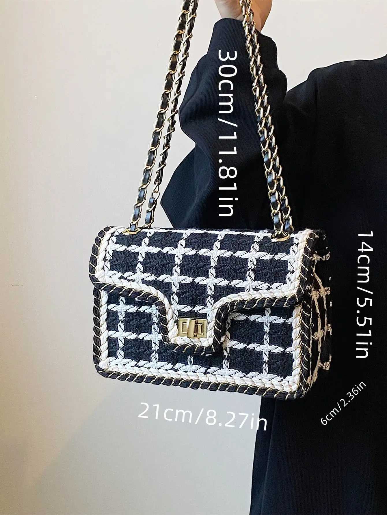 Black White Plaid Casual Shoulder Bag Crossbody Handbag Womens Shoulder Bags Handbags With Top Handle Fashion Square Bag Z250926