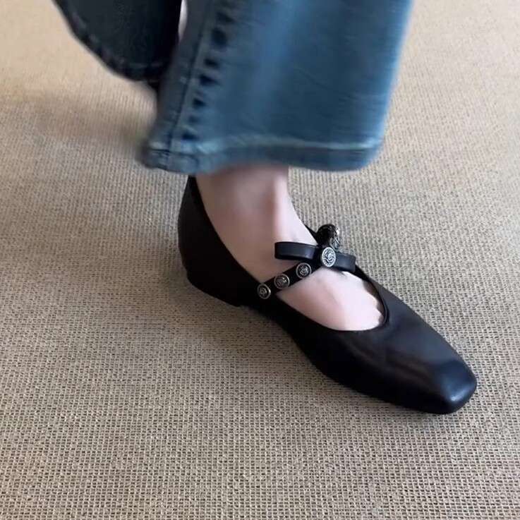 2025 Spring Soft Leather French Style Designer Shoe Women's Flat Bowknot Shallow Ballet Small Square Toe Mary Jane Shoes