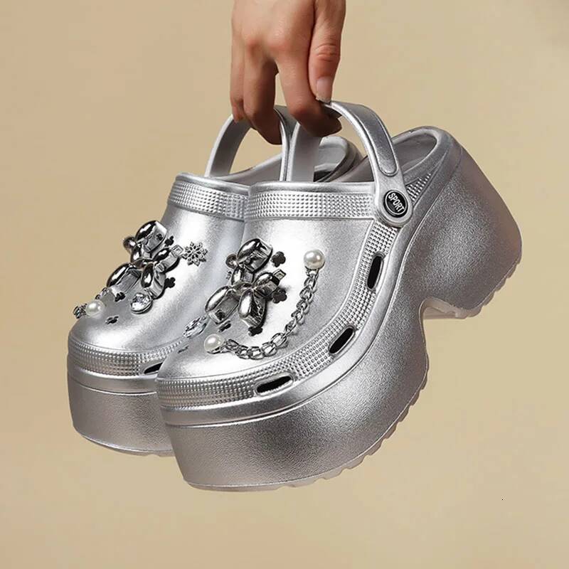 Women's Diy Clogs Summer 2024 Slip On Wedge Platform Sandals Woman Fashion Chain Thick Sole Garden Shoes Ladies ddmypanda